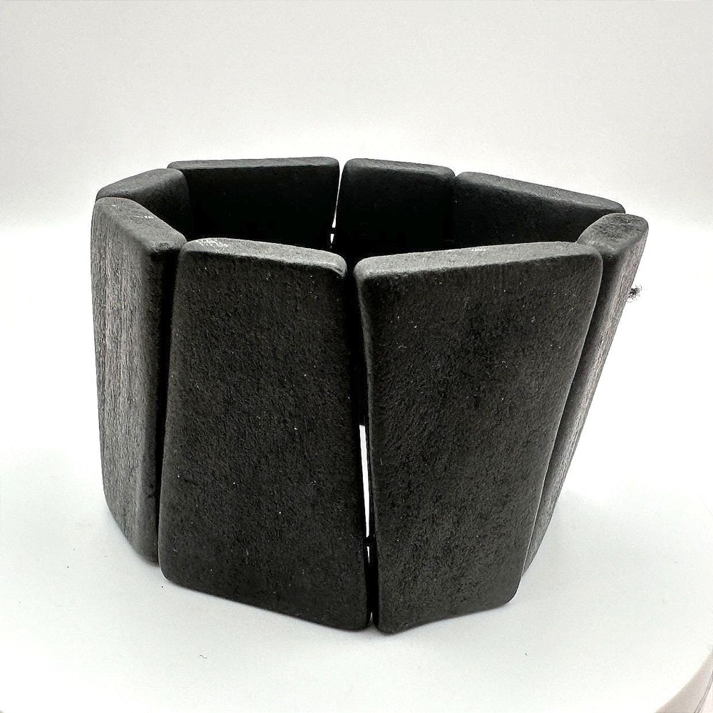 Vintage 90s Brutalist Bracelets Black Ceramic Sculptural Elastics Retro Jewelry
